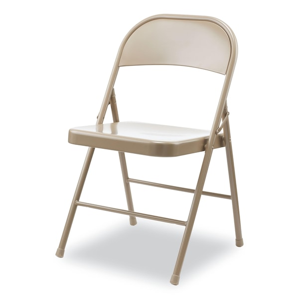 Armless Steel Folding Chair, Supports Up To 275 Lb, Tan, PK4, 4PK